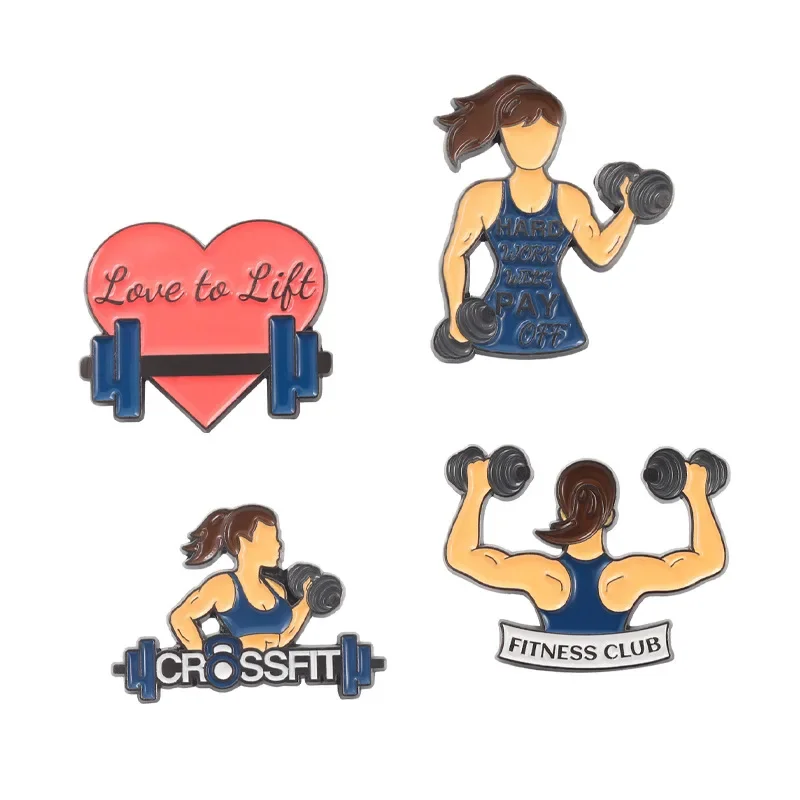 Cartoon Fitness Woman Enamel Brooches Love Girl Pins for Clothing Backpack Jeans Lapel Pendant Art Badge Jewelry Friends Gift