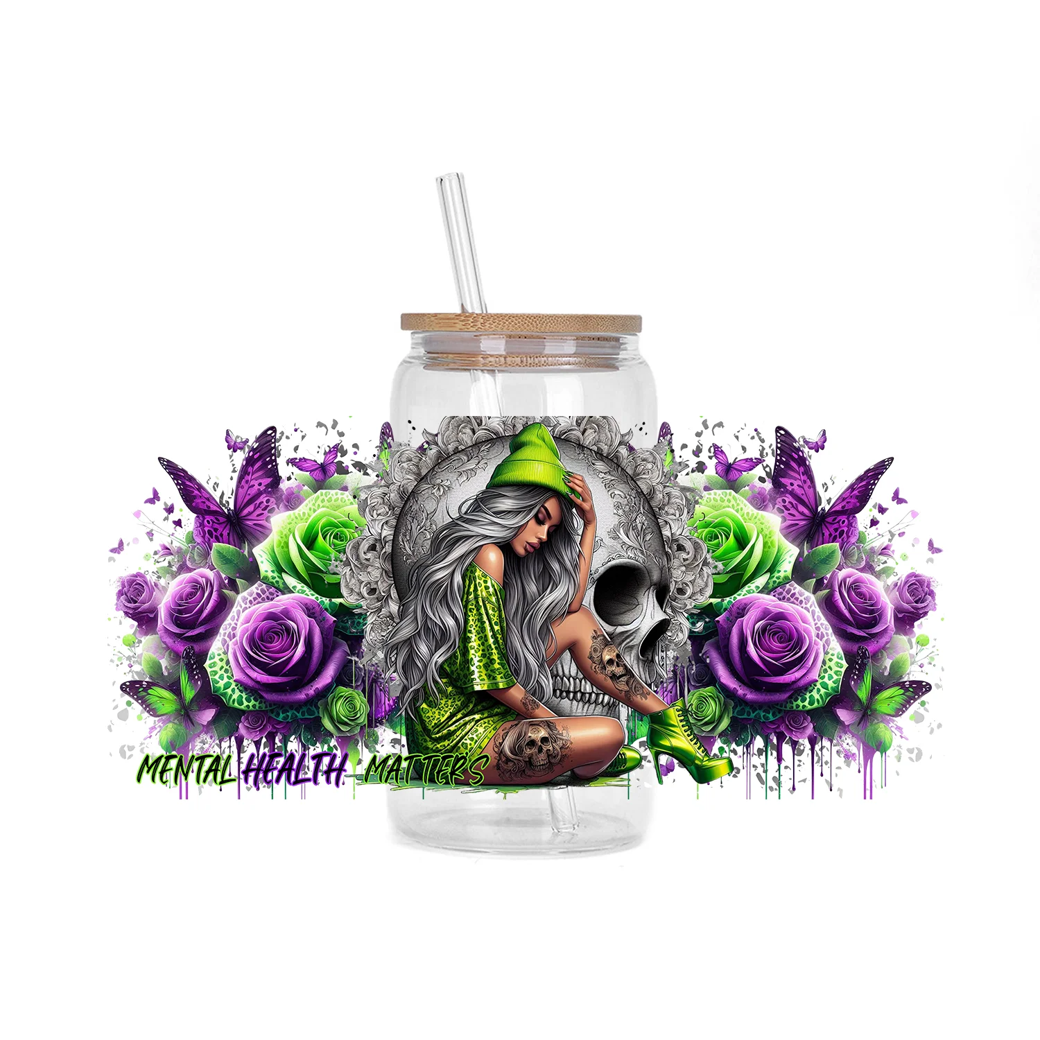 بوس فاتنة سلسلة العصرية الوشم فتاة UV DTF كأس التفاف ل 16 أوقية كوب ليبي مختلط باد غال تصاميم كأس يلتف ملصقات ثلاثية الأبعاد