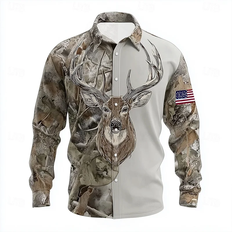 

Новая мужская рубашка с оленями и лесом, рубашка с 3D цветочным принтом, рубашка на пуговицах, повседневная рубашка с длинными рукавами, мужская уличная рубашка