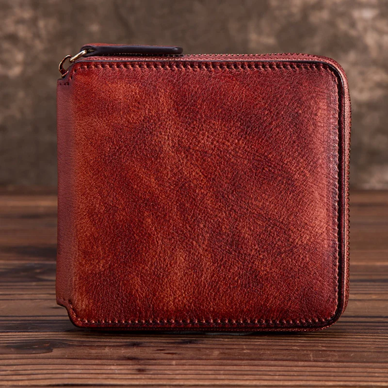 

Natural Skin Women Zipper Purse Bag Multi-Card Holder Handy Money Coin Pocket Retro Bifold Genuine Leather Clutch Mini Wallet