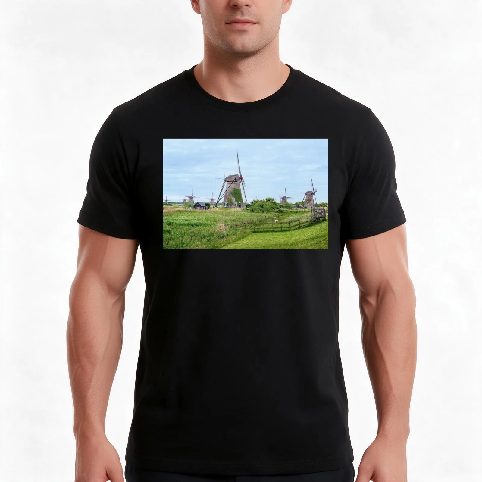 The Windmills of Kinderdijk T-Shirt Summer Casual Cotton Tee Oversized Streetwear Tops Vintage Graphic Print 100% Cotton