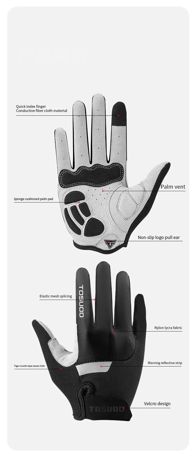 TOSUOD Winter-Fahrradhandschuhe MTB Vollfinger-Fahrradhandschuhe Touchscreen-fähig Rutschfeste Silikon-Handflächenauflage Fahr- und Reithandschuhe – Detail 5