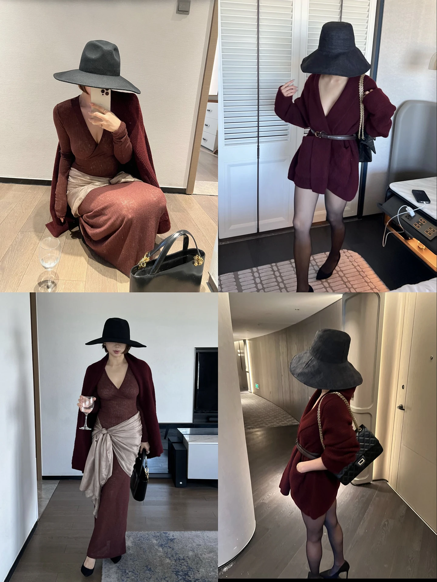 

Secret Dindi Deep Red Rose Camel Velvet Wine Red Knitted Jaet Slimming Versatile Commute Ele Slimming Top for Women