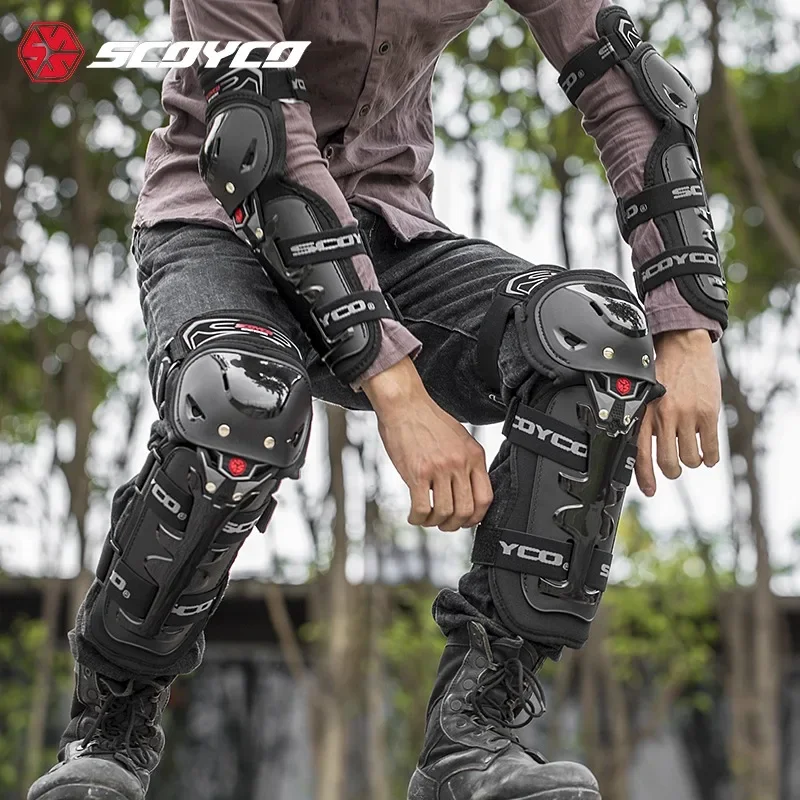 

Men 4Pcs/Set Scoyco Motorcycle Cycling Protection Outdoor Anti-fall Riding Wear Resistant Racing Bike Moto Elbow Brace Knee Pads