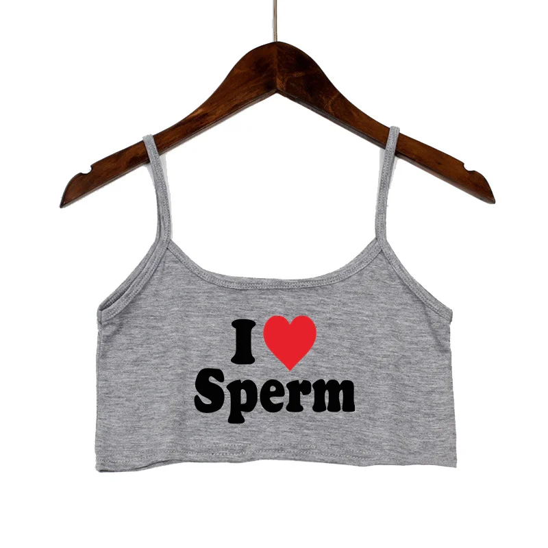 I LOVE SPERM Letters Print Crop Top for Women Sexy Streetwear Girls Casual Clothes Elastic Camis Sleeveless Short Tank Top Bar