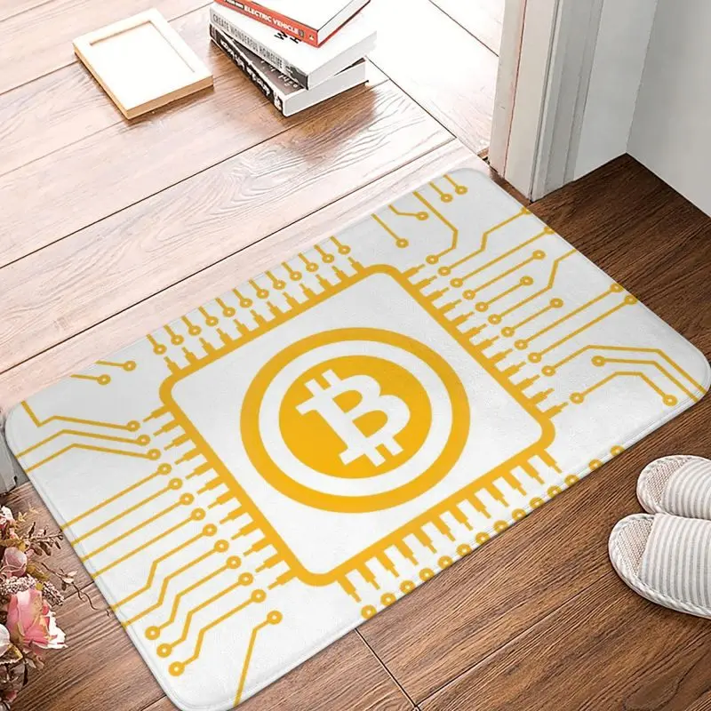 Custom Bitcoin CPU Miner Front Door Floor Entrance Mat BTC Blockchain Cryptocurrency Bathroom Kitchen Doormat Balcony Carpet Rug