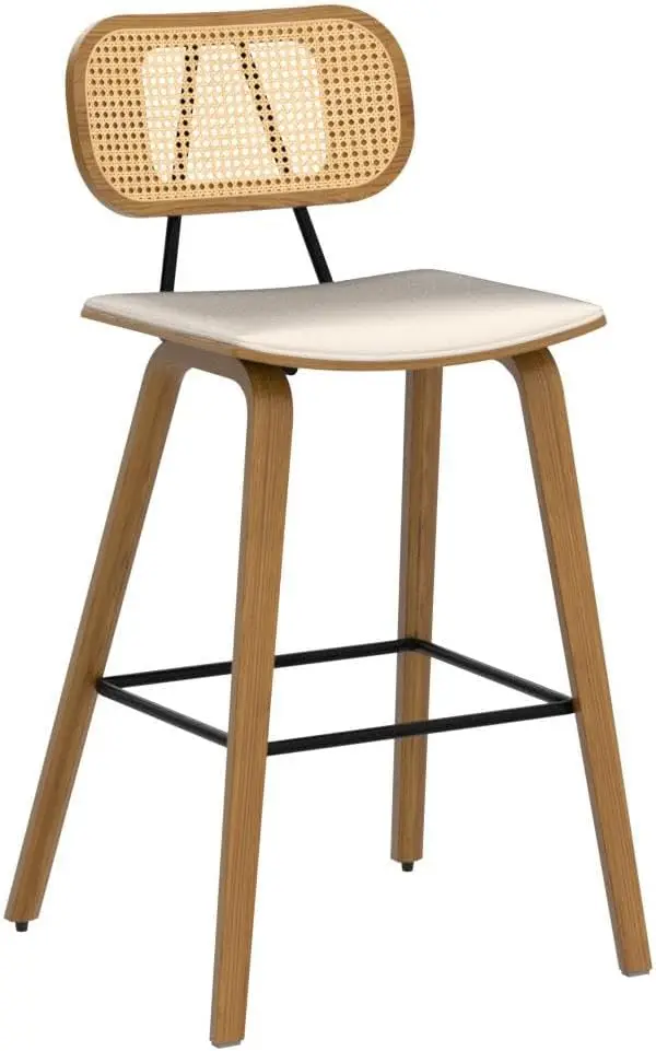 Juego de 3 taburetes de bar con altura de mostrador, taburetes de mostrador modernos de mediados de siglo, taburete de cocina de madera de 26 ", taburete tapizado de cuero PU con