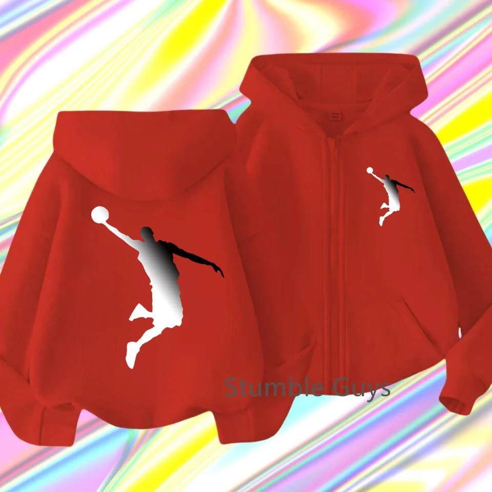 Star Jordan Cartoon Children's Hooded Zipper Shirt 2025 New Fashion Cotton Sportswear Spring Men's and Women's Hoodies