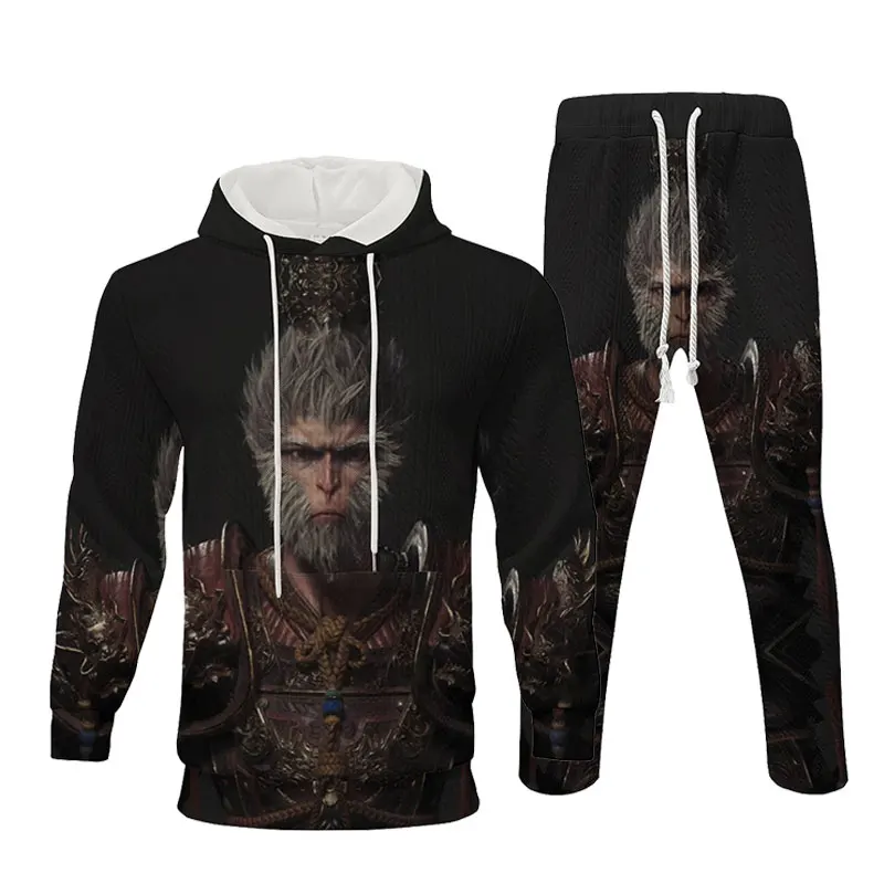 Fashion Personality Game Black Myth Wukong 3D Digital Printed Men's Suit New Fall and Winter Hoodie Pants Two-piece Set