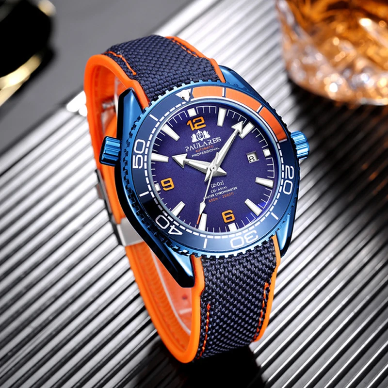 ساعة رجالي أوتوماتيكية فاخرة عالية الجودة ميكانيكية ذاتية حركة الرياح حزام مطاطي مقاوم للماء تقويم مضيء ساعات رجالي