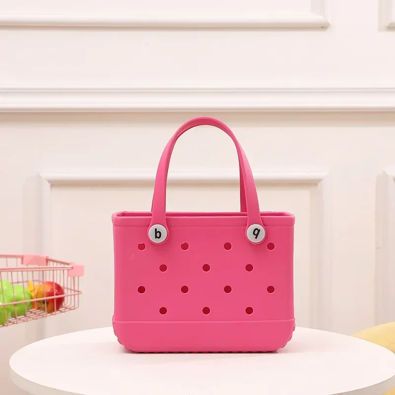 Children Beach Tote Bag Fashion Cute Summer Storage Baskets Kids Outdoor Picnic Tote Solid Color Eva Jelly Bag Clothes Organizer