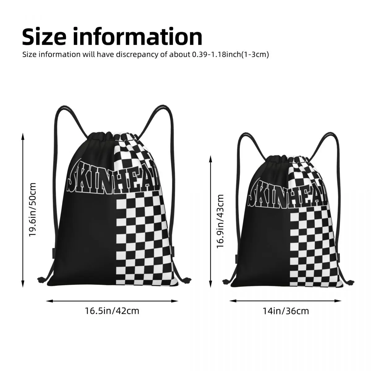 Skinhead and Ska Checkerboard Proximity Wstring Backpack, Gym, Sports Sackpack, Music String Bag for Imaging, 2 Tons