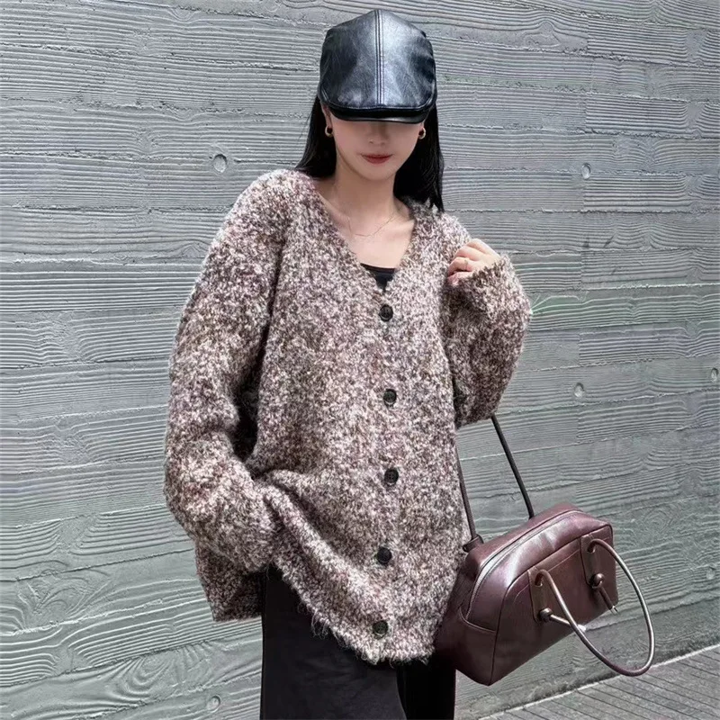 الخريف والشتاء نمط الكلية الجديدة أنيقة اللون منعت سترة الموضة النسائية طويلة الأكمام كسول سترة محبوكة #2