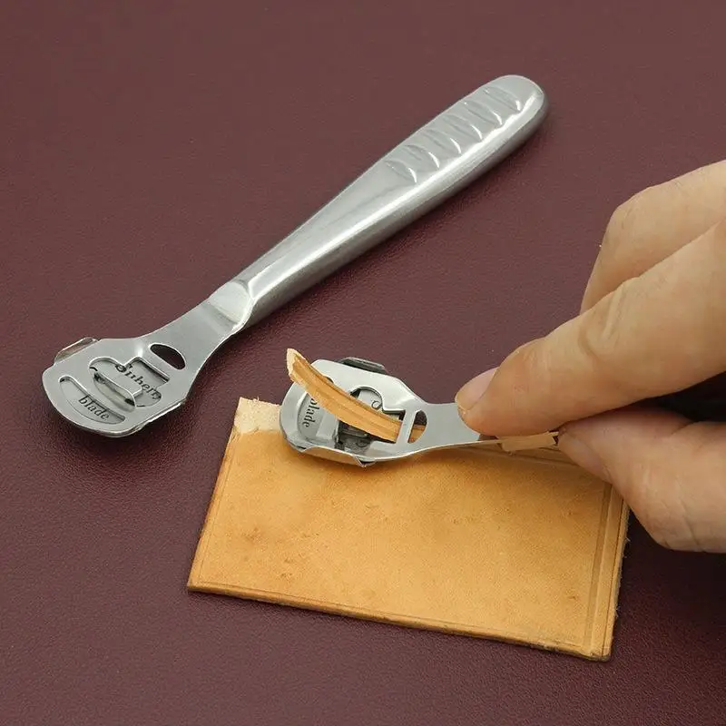 Stainless Steel Leather Skiving Tool Professional Leathercraft Knife for Thinning DIY Leatherworking with Wooden Handle