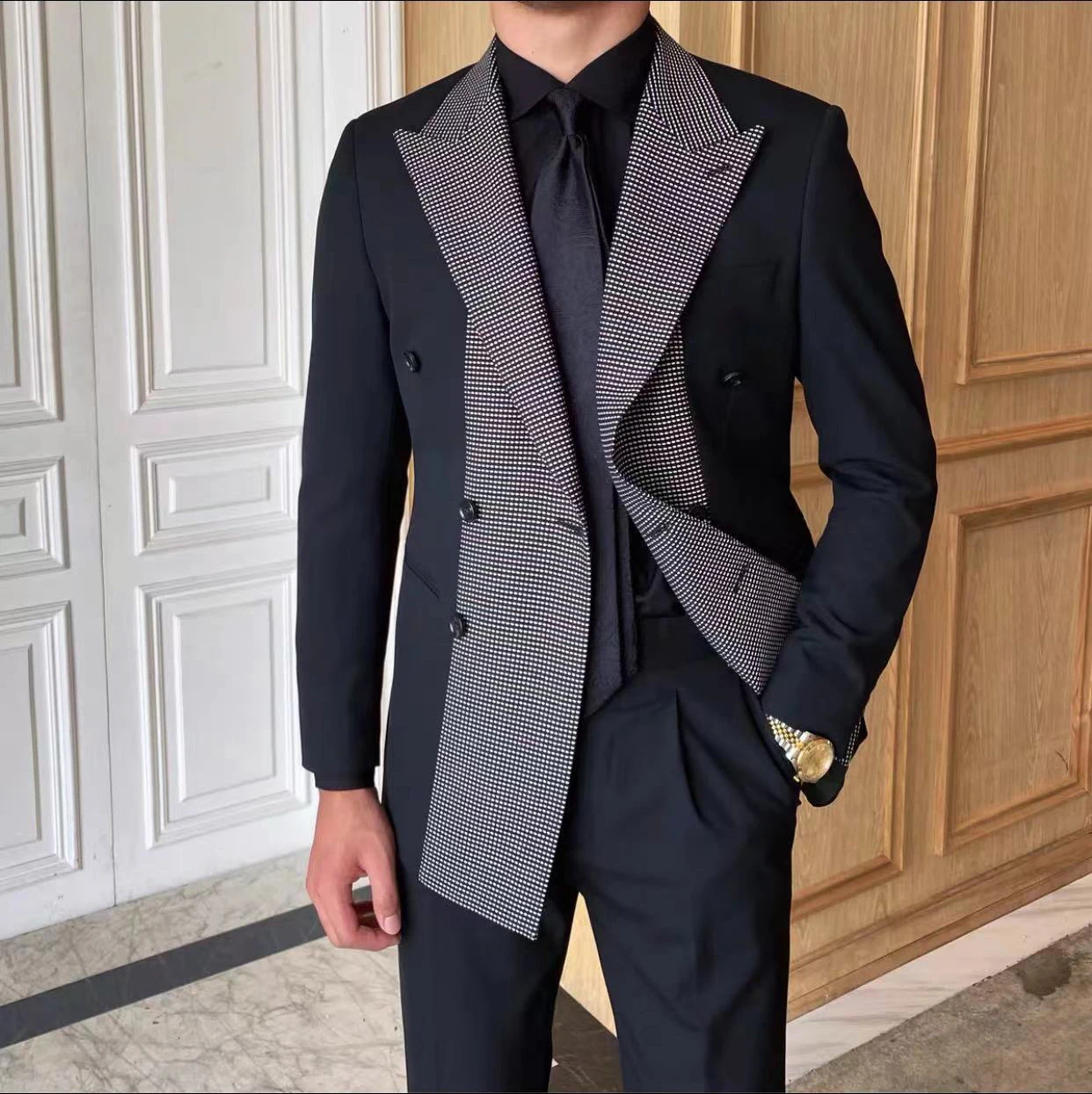 Smoking doppiopetto Patchwork da uomo con risvolto a punta abito da ballo da uomo miglior Blazer da uomo 2 pezzi (giacca + pantaloni)