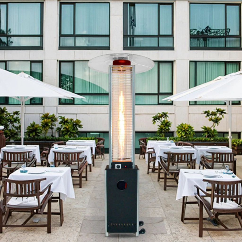 Flame Patio Heater Outdoor Featuring Glass Tube Tower Propane Cover
