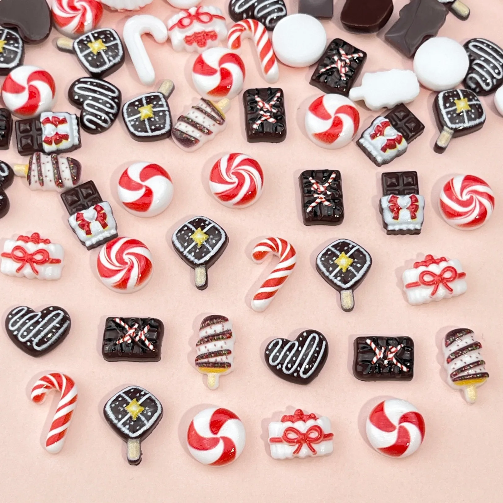 50pcs Resin Mini Christmas chocolate Decor Cartoon Magic Wand Cake Popsicle Figurine Flatback Stone Nail Art Scrapbook DIY Craft