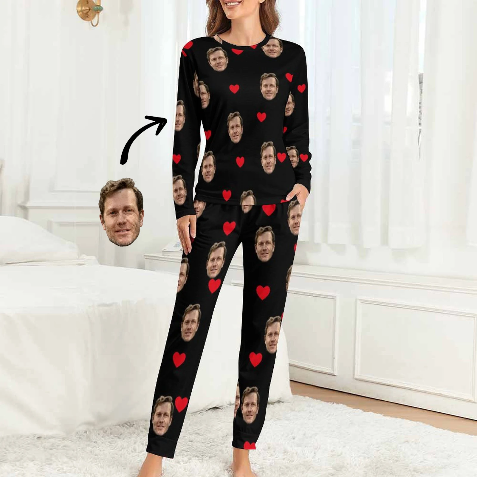 Aangepaste damespyjama met gezicht homewear Aangepaste damespyjamaset met lange mouwen Gepersonaliseerde pyjama met gezicht Aangepaste fotopyjama