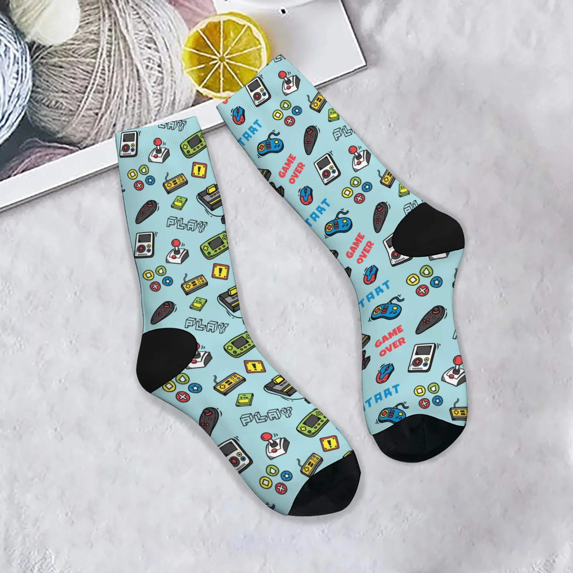 1 Pair Novelty Trendy Fashion Game Console Pattern Warm Men Mid-Calf Socks Playful Style Comfortable Stylish for Game Lovers