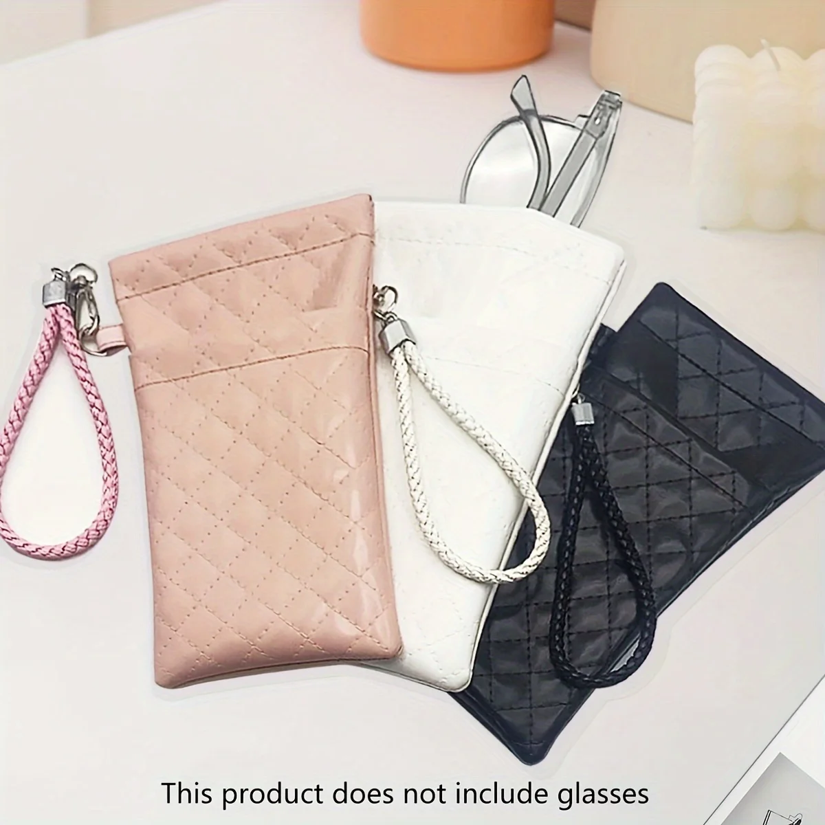 Fashionable double-layer glasses bag with hanging chain - women's glasses storage bag, durable PVC material