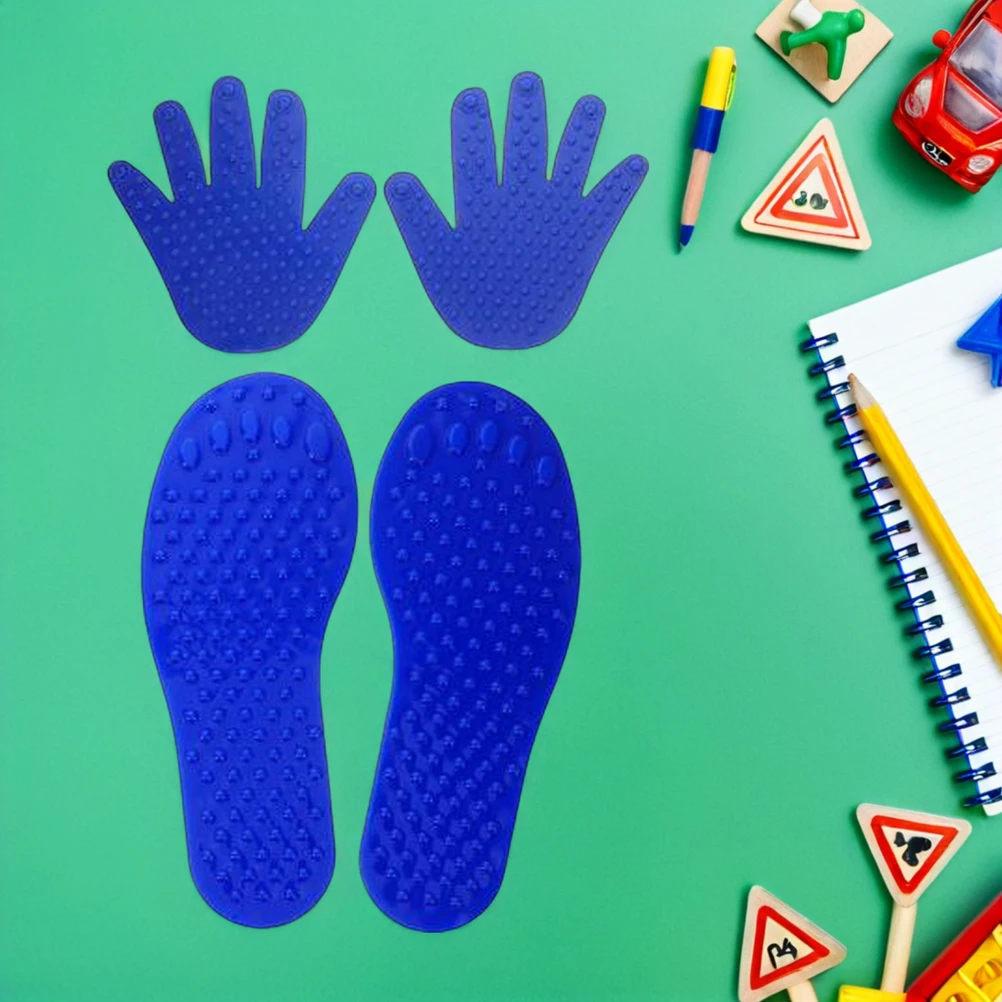 

4pcs Training Equipment: Non-Slip Foot Shaped Floor Markers Blue For Kids Indoor Outdoor Play Preschool Learning Activity Baby