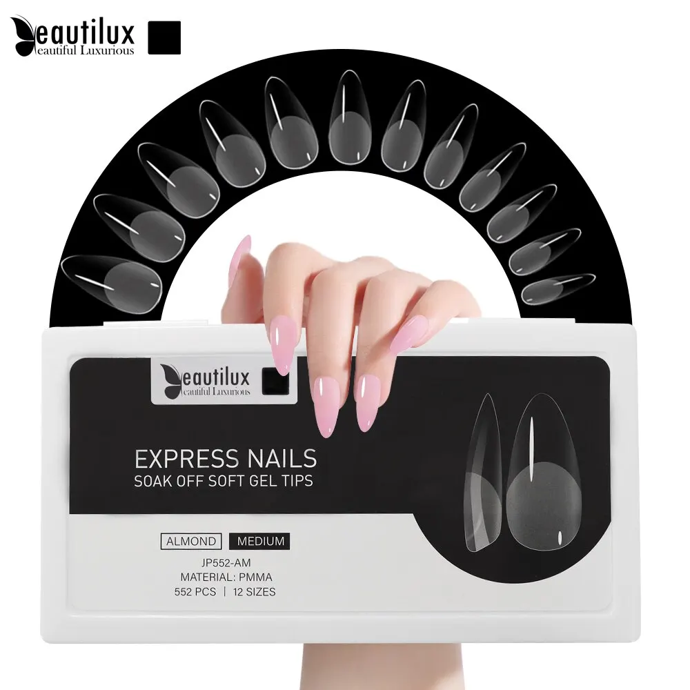 Beautilux False Nails Soak Off Soft Gel Tips Presanded Tough Fake Press On Nails American Capsules 552pcs