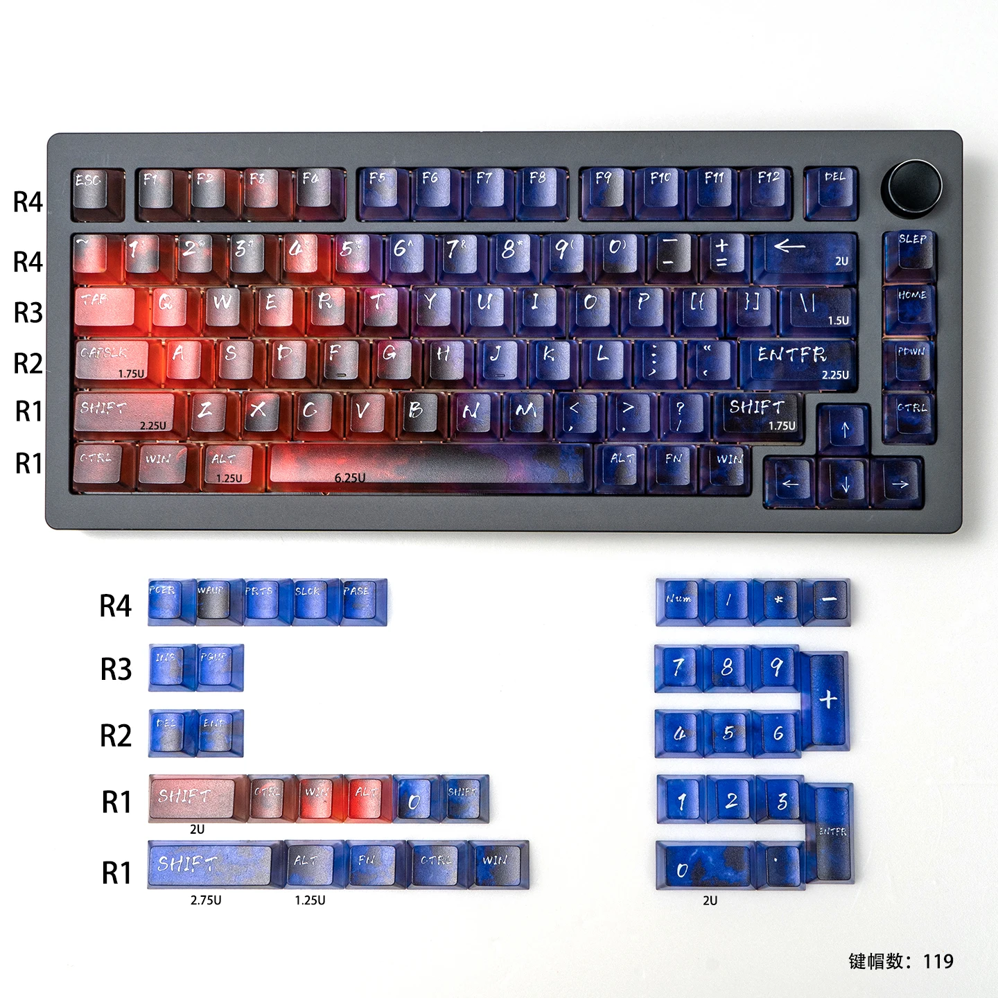 

Dreamy Starry Sky Keycaps Set 119 keys Cherry Profile Transparent Keycaps UV pad print For Mx Switches Mechanical Keyboard