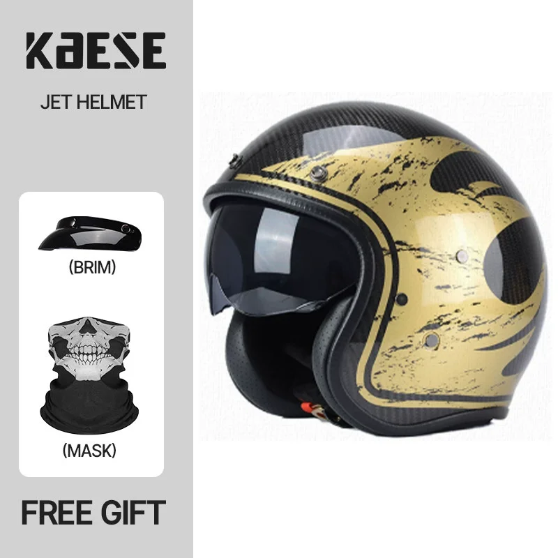 Personalized Custom 3/4 Open Face Motorcycle Helmet Carbon Fiber Skeleton Skull Graphic Dual Visor Men Women Scooter Helmet