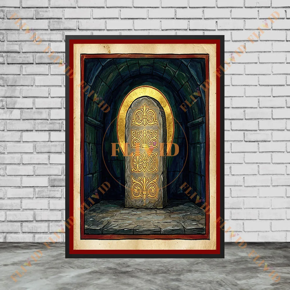 Vintage Medieval Biblical Story Canvas Prints Golden Leaf Christian Symbol Wall Art,David Dove Ancient Scroll Sacred Art Poster