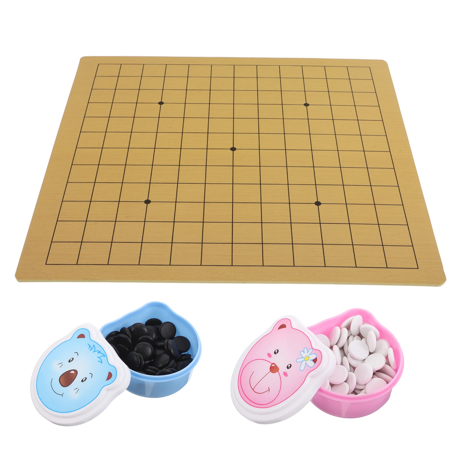 

Children Go Set 9x9 13x13 Dual Sided Cartoon Bear Board Game for Kids Portable Travel Chess Set Smart Toy Plastic Stones
