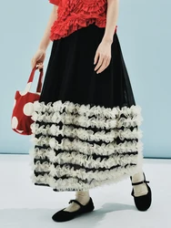 IMAKOKONI original design elastic waist lace splicing black mesh skirt for women 244619