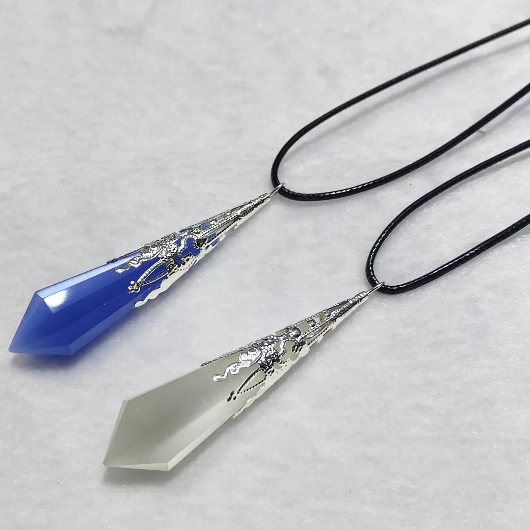 Natural Opal Stone Pendulums Hexagon Column Crystal Point Silver Color Chakra Crystal Pendants Reiki Pendulum Dowsing Pendule