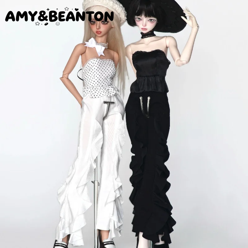 1/4 BJD Doll Clothes 2pcs Set Strapless Tube Top And Ruffle Flared Pants Ball Jointed Doll Replacement Outfit Sweet Accessories