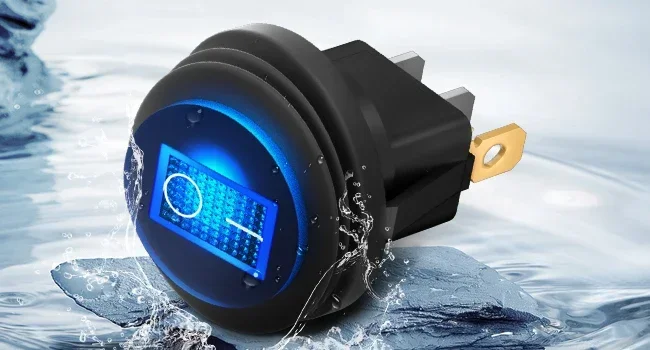 5 Stück wasserdichter runder Wippschalter, 12 V, LED-Kippschalter, beleuchtet, EIN/Aus, SPST, 3-polig, für Auto-Schalttafel, Wohnmobil, LKW, Marine, Boot – Detail 4