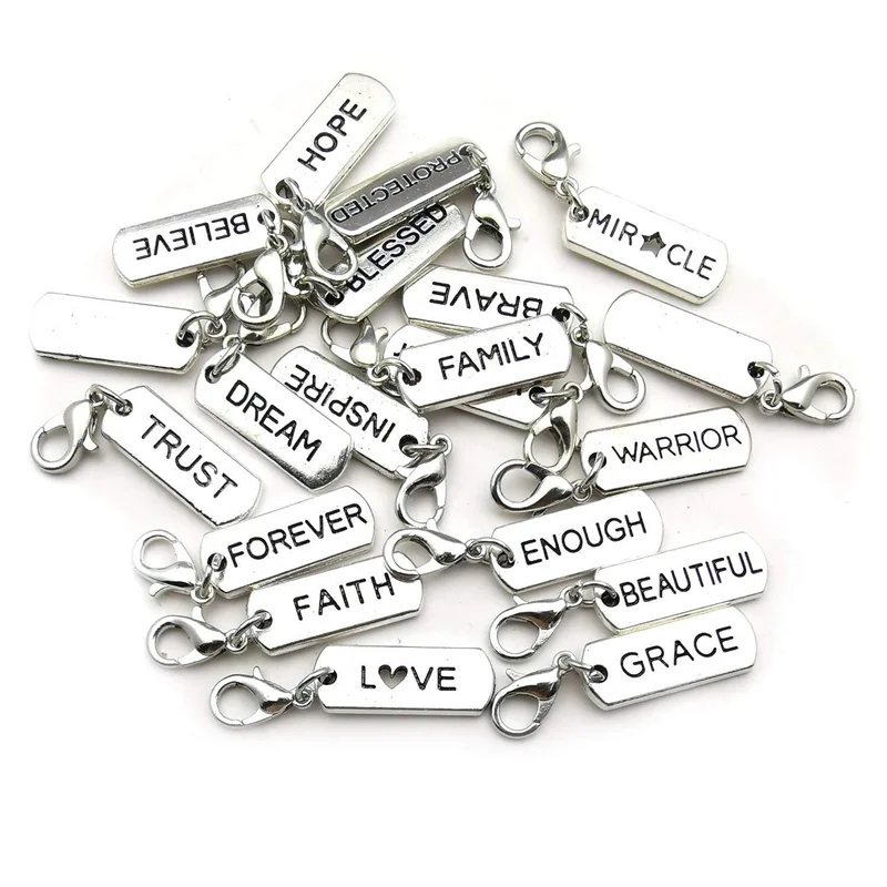 

New 10PC Minimalist Key ChainSilver Color Lettering Family Love Keychain Key Holder Hang Tag Pendant Key Ring Bag Jewelry Gifts