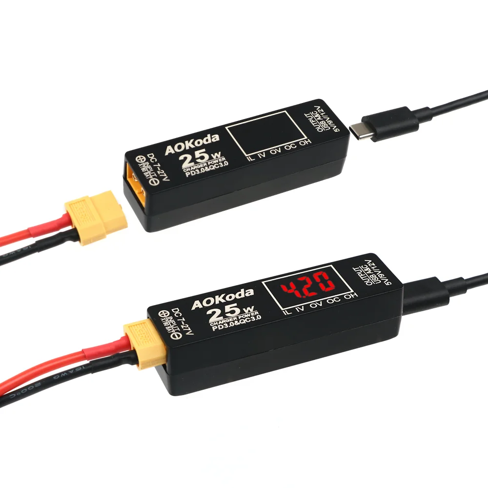 

Зарядное устройство AOKoda 25W 33W XT60 для LiPo аккумуляторов с защитой от перегрузки и короткого замыкания для смартфонов, планшетов, радиоуправляемых моделей