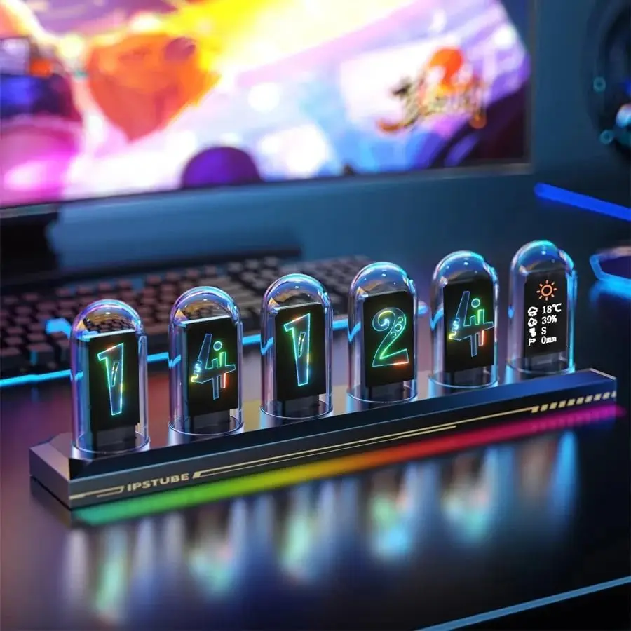 RGB Nixie Tube Clock LED Glows DIY Analog Digital IPS Color Screen Tube Night lights Gaming Desktop Home Decoration Gift Idea