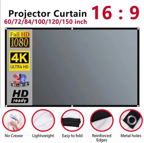 Projector Screen 16:9 Anti Light Simple Projector Curtain HD Display Projection Screen for Household Cinema Outdoor Office