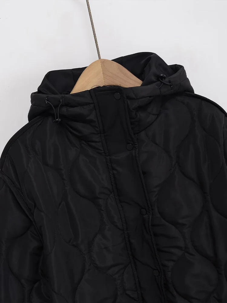 جديد الخريف والشتاء المرأة عارضة الدافئة فضفاضة مقنعين معطف القطن منتصف طول مبطن الماس نمط سترة