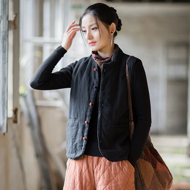 Retro Damen gepolsterte Weste Jacke Herbst Winter warm locker China Stil Top Pullover gepolsterter Mantel für modische Oberbekleidung