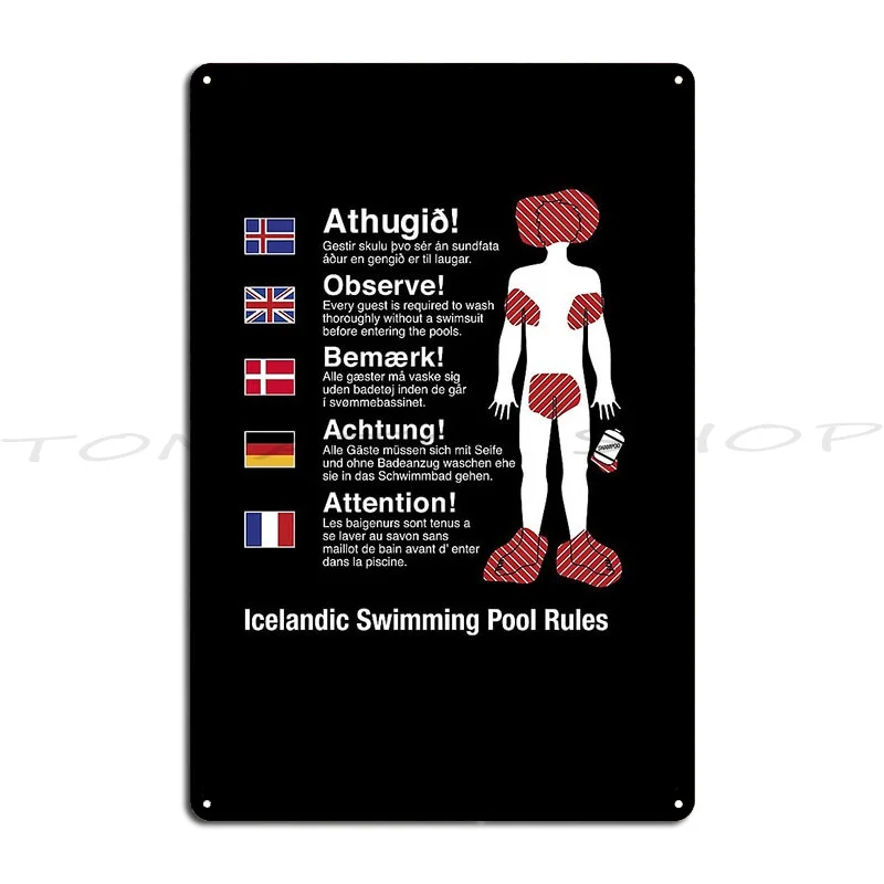 Iceland Swimming Pool Rules Metal Sign Wall Cave Designing Painting Club Customize Tin Sign Poster