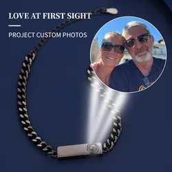 Pulsera de proyección de foto personalizada, acero inoxidable, cadena cubana, joyería para Hip Hop, novio, San Valentín, regalos para pareja