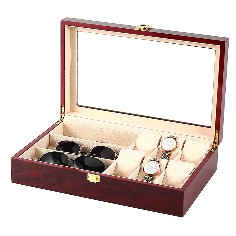 Jewelry Storage Box Watch Organizer Glasses Box Piano Paint, Mahogany Watch Box Glass Skylight Display  Most Luxurious Gift