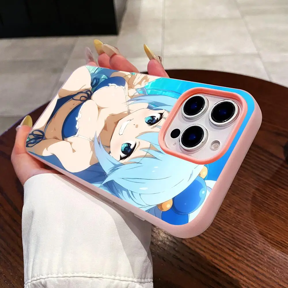 

Konosuba Aqua Jelly Double layer Pink Mobile Phone Case for iPhone 17 16 15 14 13 12 11 Air Pro Max Plus Protective