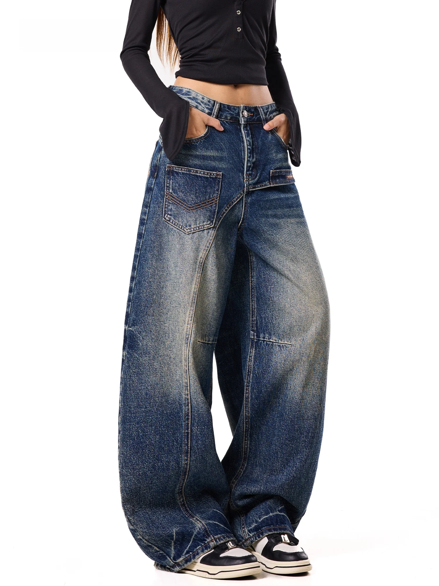 Retro Washed Wide Leg Loose Fit Workwear Denim Pants Women's Autumn 2026 Slimming Long Trousers Comfortable High Waist Jeans