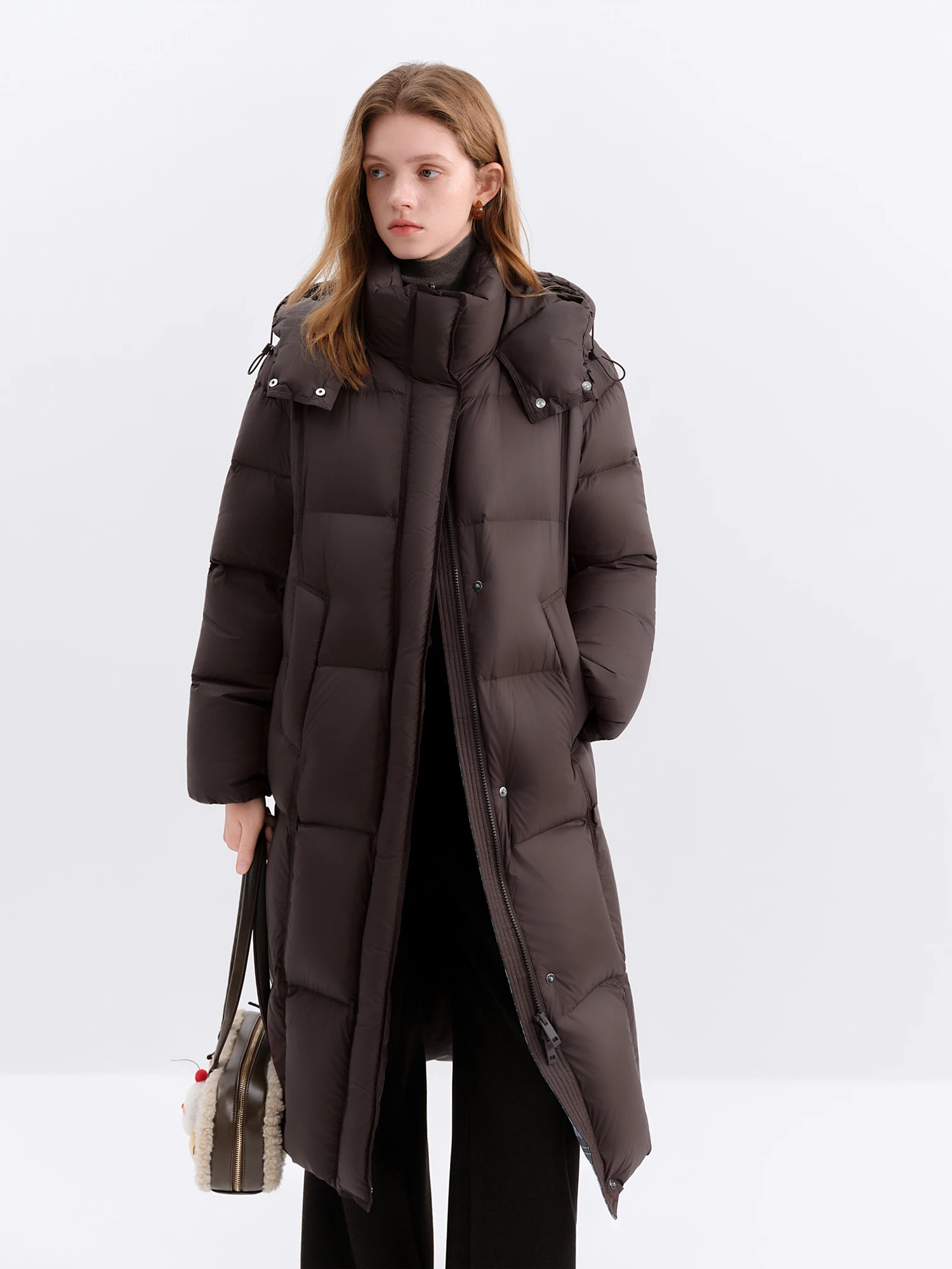 FSLE Winter 2025 Jaqueta feminina longa e fofa - Parka com isolamento térmico preenchido com 90% pato branco para conforto casual de inverno