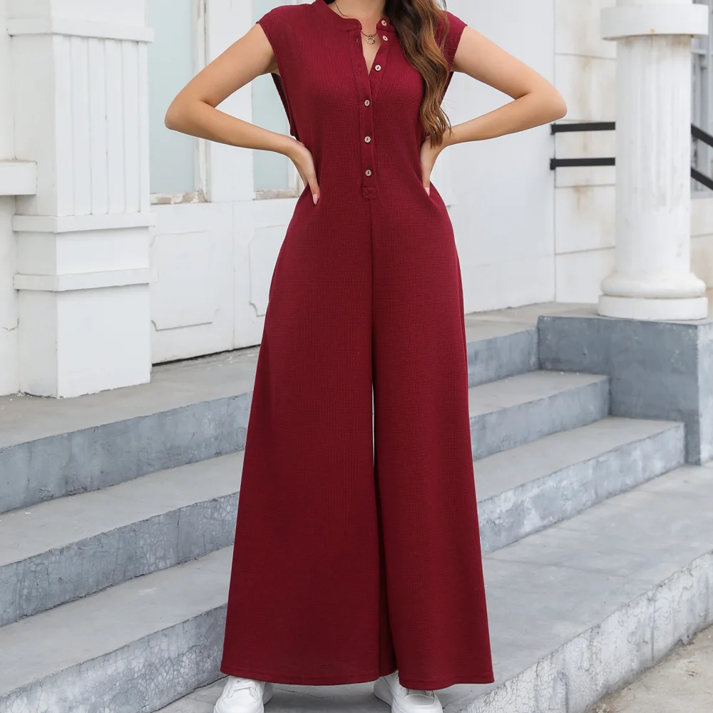 Women's Jumpsuit Fashion Shirt Collart Wide Leg Playsuit Pants 2024 Summer Elegant Office Ladies Loose Lattice Jumpsuits Romper