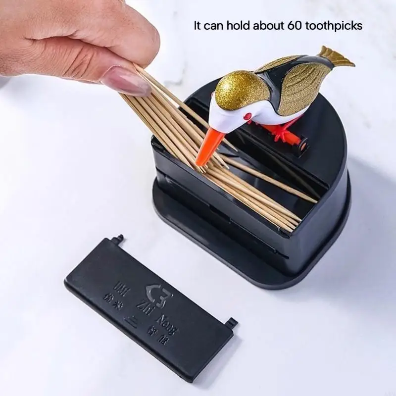 A3PA Household Toothpick Box Unique Bird Automatic Box Press The Toothpick Holder Hand Press Bird Pecking Toothpick-Case