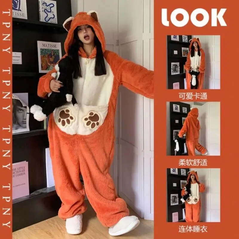 

Сиамские пижамы с героями мультфильмов, зимняя теплая ночная рубашка на Хэллоуин для девочек, кавайный коралловый флисовый халат, ночная рубашка на флисовой подкладке