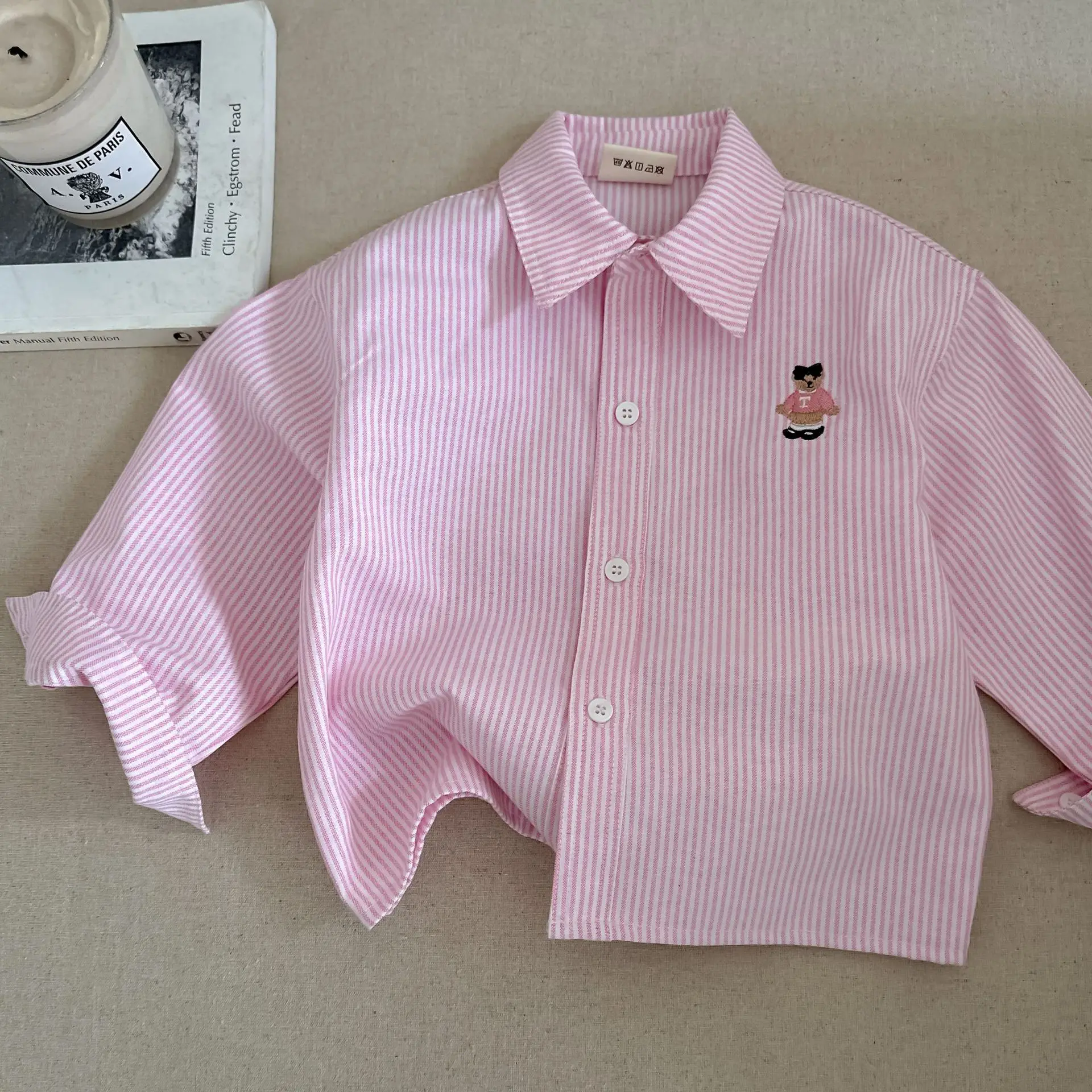 Children\'s Shirt 2025 Spring Cartoon Boys\' Girls\' Long Sleeve Blouses Shirts Korean Children\'s Clothing Pink Blue White Blouse